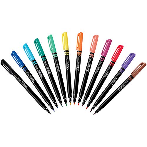 Sharpie Permanent Markers, Brush Tip, Assorted, 12 Pack