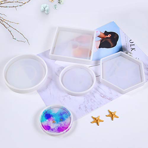 6 Pack Silicone Coaster Molds Including Square, Hexagon, Round Molds -  Silicone Resin Mold, Clear Epoxy Molds for Casting with Resin, Concrete,  Cement