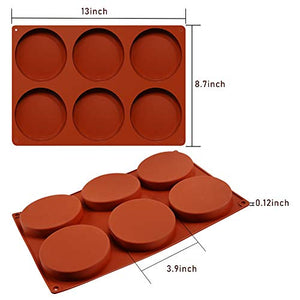 DIFENLUN Silicone Large Cake Molds, 6-Cavity Round Disc Resin Coaster Mold Non-Stick Baking Molds for Mousse, Cake, Dessert, Candy, Pie, Soap