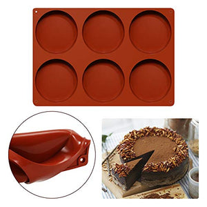 DIFENLUN Silicone Large Cake Molds, 6-Cavity Round Disc Resin Coaster Mold Non-Stick Baking Molds for Mousse, Cake, Dessert, Candy, Pie, Soap