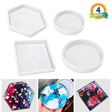 LET'S RESIN Silicone Coaster Molds 4Pcs Epoxy Resin Molds, Square Round Hexagon Molds for Making Coasters, Candle Holders, Flower Pot Holders, Bowl Mat
